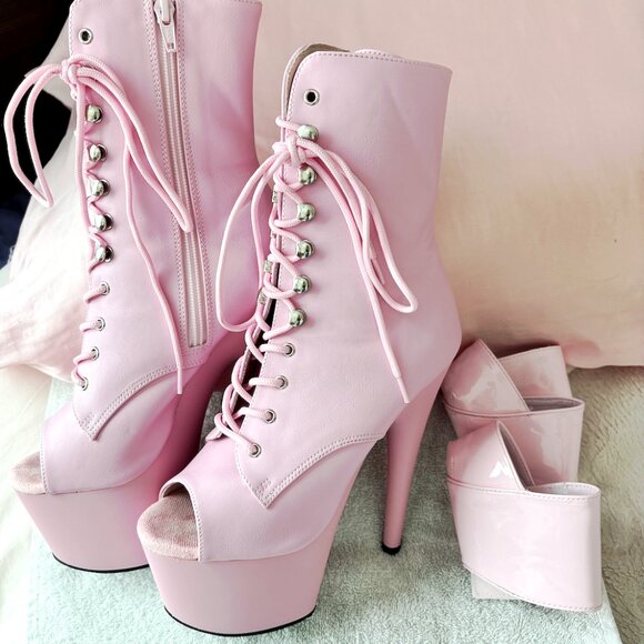 Pleaser - Adore 1021 Pink Heels with matching Heel Protectors - Picture 1 of 4